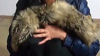 A Lot of Cum on My Down Jackets While Wearing Long Boots and Sexy Clothes