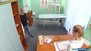 Faux hospital - sex-positive nurse seduced her older college prof for a hard office pound