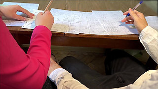 GOODBYE, MATH AND SCHOOL!!! Classmate gave me a Handjob under the Table on the Last Day of School