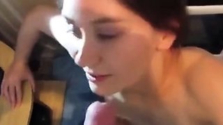 American MILF Gives a Hot Deep-Throat Blowjob