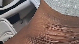 Barefoot Passenger Blue Toes Foot Play While Riding in the Car