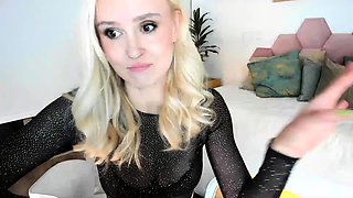 Blonde teen with huge breast masturbating on webcam