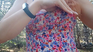 Milky Tits and Hairy Pussy Flashing in the Forest