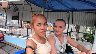 Asian amateur in lacy panties gives sensual POV Thai couple a steamy BJ