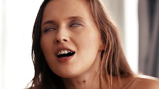 Stacy Cruz sucks big cock and licks balls before getting her trimmed pussy drilled
