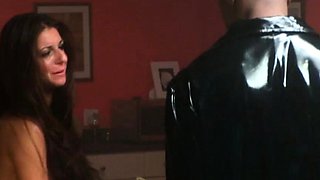 Skinny brunette MILF sucks and fucks a big cock