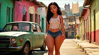 Hot Slim Favelada With Huge Ass Washes Car Wearing Tiny Wet Bikini Then Gets Fully Naked Covered In Thick Foam