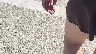 Exhibition in Micro Skirt in Public and Anal Plug