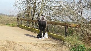Patricia The Blonde MILF Undresses Naked On Outdoor Bridge - No Panties Under Mini Skirt