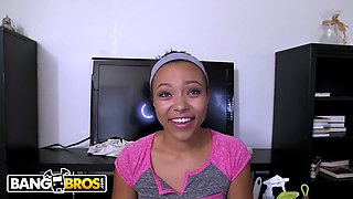Adriana Maya, the hot young black maid, gets her mouth and pussy stuffed in BANGBROS' POV reality video