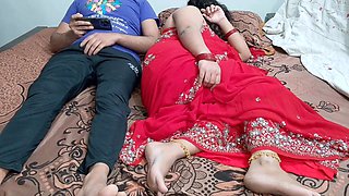 Sex with Indian Sister-in-law in Red Saree - Desi Gorgeous Bhabhi Bed Share Sex