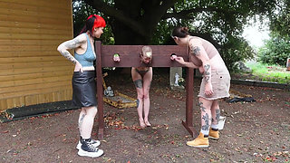 Naked Humiliation Girl Is Put in Stocks & Degraded