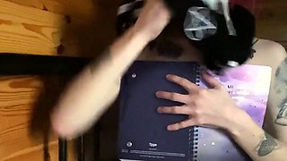 Amateur redhead masturbates then gives a blowjob