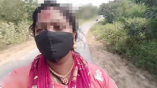 Indian teen with big natural tits rides bike nude in public place - risky outdoor show