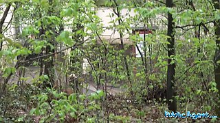 Blonde teen flashes tits & pussy for cash & takes creampie in back of car in HD