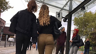 perfect blonde ass tight brown jeans