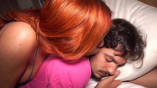 The little slut Celeste Alba shares a bed with a couple of stepbrothers.