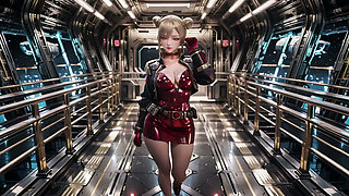 Starship Red Armor: The Blonde Commander's Private Gaze!