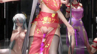 [mmd] Black Silk Condensation Light Taoyuan Love Song Erotic Ancient Style Cheongsam Belly Pocket