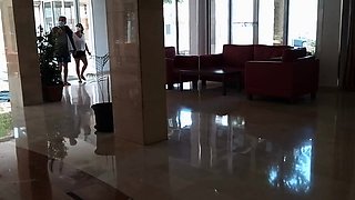 Public Nudity in a Hotel Lobby - No Panties Flash