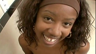 Nasty black slut enjoys a big white rod