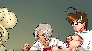 Hentai redhead gives blowjob and having sex