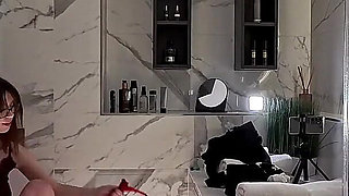 See Through Skirt and Red Thong She Takes off Turns Into a Seduction Point in the Bathroom with Long Legs Secretary