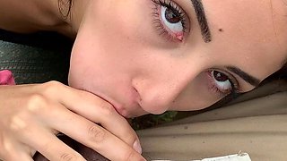 Brunette teen blowjob outdoor