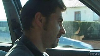 Brunette Wife Takes Drivers Hardcore Pounding in Car