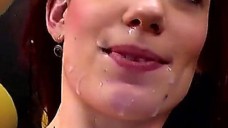 Brunette Slut Deepthroats Multiple Cocks and Gets Facialized at Ggg