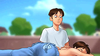 Summertime saga: cougar mature MILF seduces Younger man in her backyard ep 108