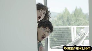 Busty MILFs doggystyled in 4some