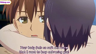 Hentai step beauty sits deep for fast bare bounce on bench