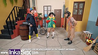 Don Mamon fucks Doña Rosinda hard while Kikin watches and throws tantrum - Latina teen gets double penetration and deep throat in 4k parody