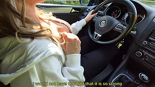 Public Drive Thru with Remote Controlled Vibrator Makes Girl Cumming Hard While Driving Then Fucked in the Car