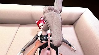 3D Asian redhead milf teasing the big cock to fuck her wet pussy