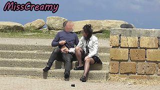 French Teacher MILF Public Blowjob Voyeur Near Nude Beach Amateur Student Extreme Cumshot