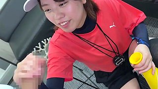 Asian honeys outdoor handjob