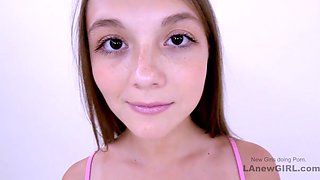 Petite cute teenager teases big penis and rides it