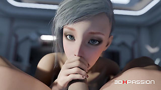 Nexus-3 Orbit Station Meta Gives Sloppy Blowjob, Deepthroat & Hard Doggystyle Assfuck Until Cum on Tits