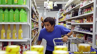 Oversexed housewife Luna Star fucks young man in the grocery store