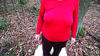 Big Busty Tits Slapped Hard Outdoor in Autumn BDSM Public Sex