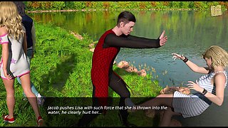 Swimsuit babe with big boobs playing through a hot game