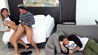 Busty Cheater! Lets her brother-in-law fuck her after she had sex with her boyfriend on the couch!