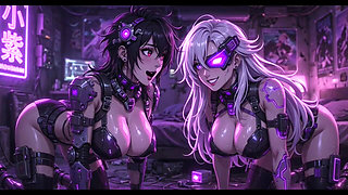 Cyberpunk Fun Girls in Their Room, Ai Animation