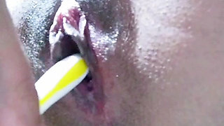 My first time putting brush inside my pussy and ass