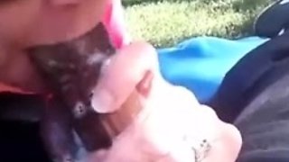 Big tit blonde gives blowjob to big cock