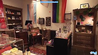 Amateur French Alt Girl Sells Sex Toy in Shop - Big Natural Tits Homemade POV