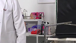 Breast and pussy check-up of hot big busty MILF by freaky doctor