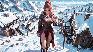 Redhead Warrior in Snow! Forbidden Leather Armor Seduction in Medieval Village. Cold Queen Unzips Her Gear & Goes Wild!